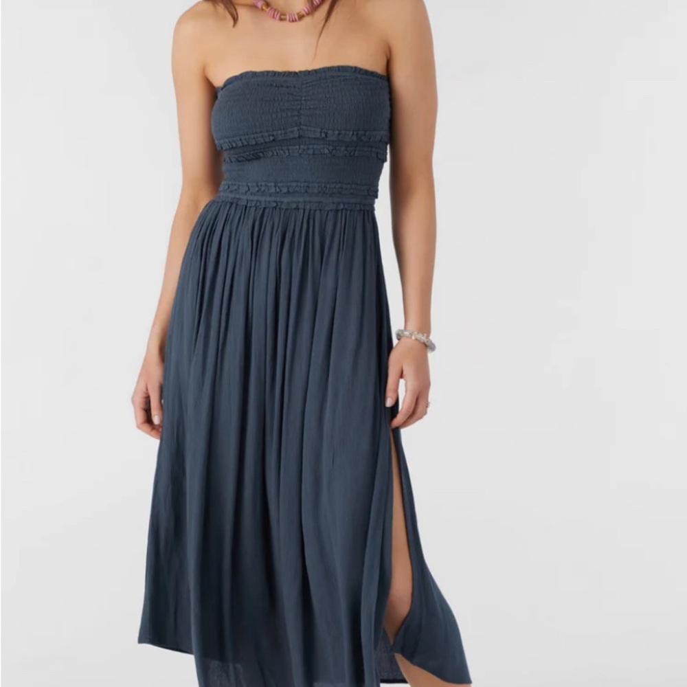 Devyn smocked strapless midi dress
